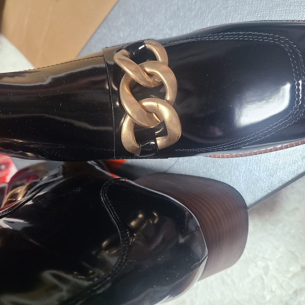 Black Loafers with Gold Chain Detail